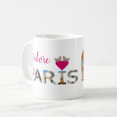Mug J'adore Paris, Chats en amour, Papillons de coeur (Devant gauche)