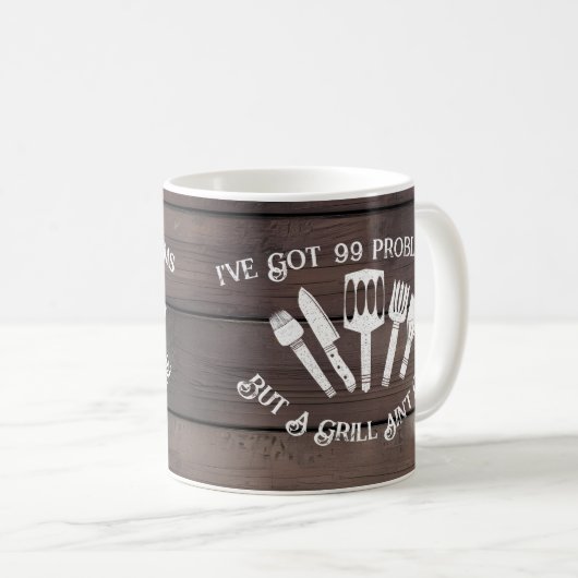 Mug "J'ai 99 problèmes mais un grill n'est pas un-drôl (Devant droit)