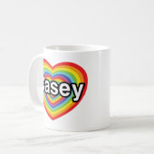 Mug J'aime Casey : coeur arc-en-ciel (Devant gauche)