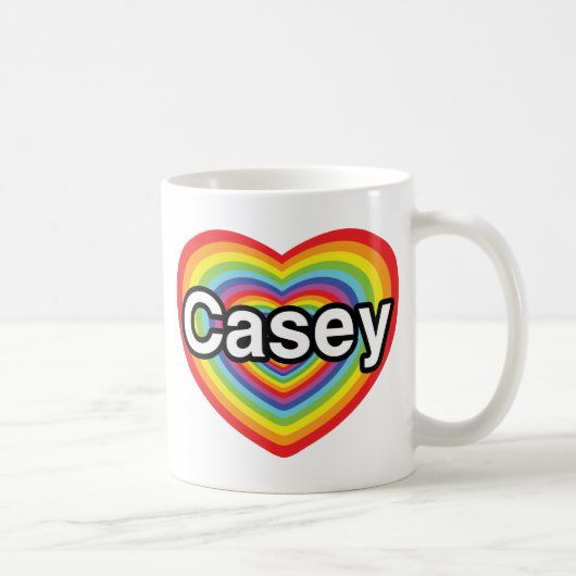 Mug J'aime Casey : coeur arc-en-ciel (Droite)
