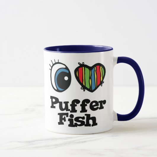 Mug J'aime (cœur) les poissons-globes (Droite)
