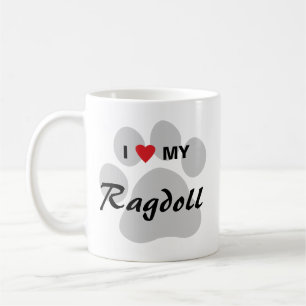 Mug J'aime (coeur) mon chat Pawprint de Ragdoll