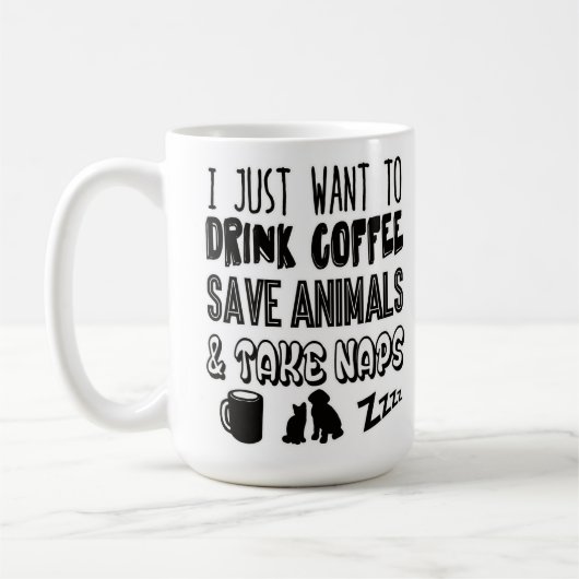 Mug J'aime des animaux de café et fais une sieste (Gauche)
