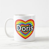 Mug J'aime Doris : coeur d'arc-en-ciel (Gauche)