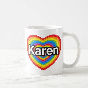 Mug J'aime Karen. Je t'aime Karen. Cœur