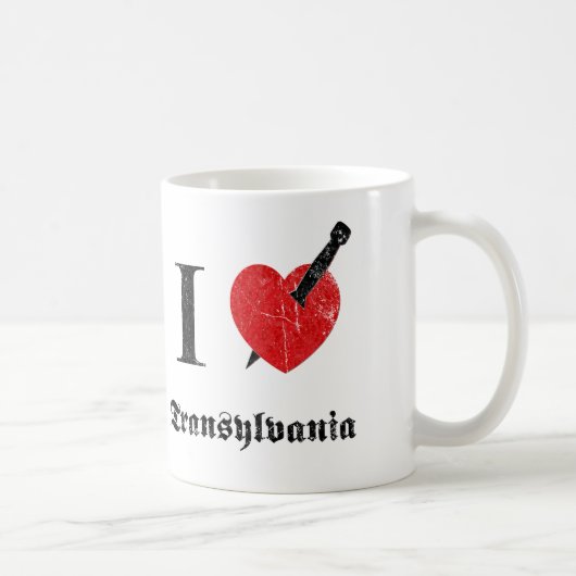 Mug J'aime la Transylvanie (la police érodée par noir) (Droite)