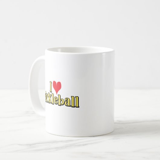 Mug J'aime le pickleball Texte sur Jaune avec Coeur Ro (Devant gauche)