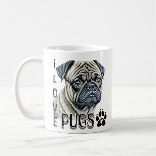 Mug J'aime les Carlins | Propriétaires de chiens migno (Gauche)