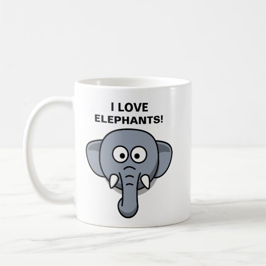 MUG J'AIME LES ÉLÉPHANTS DESSIN ANIMÉ (Gauche)