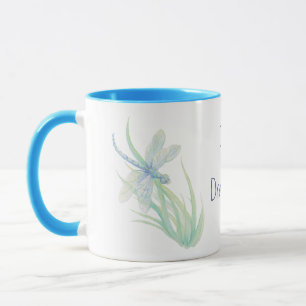 Mug J'aime les libellules en bleu et vert