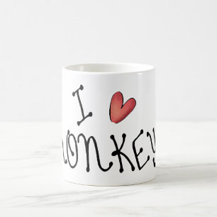 Mug J'aime les singes, typographie manuscrite mignonne