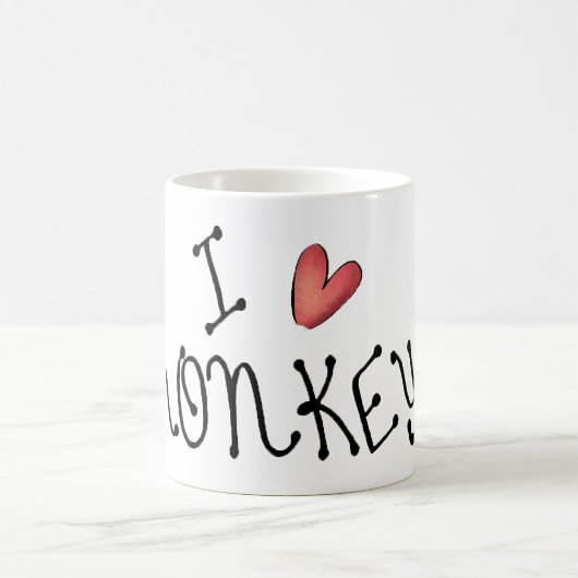Mug J'aime les singes, typographie manuscrite mignonne