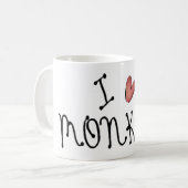 Mug J'aime les singes, typographie manuscrite mignonne (Devant gauche)