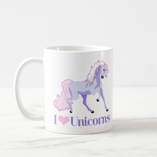 Mug J'Aime Les Unicornes Filles Mignonnes (Gauche)