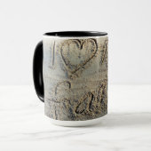 Mug J'aime ma famille, sable écrire une citation d'amo (Devant gauche)