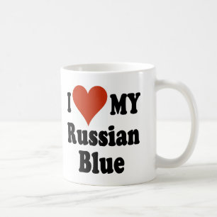 Mug J'aime mes marchandises russes de chat bleu