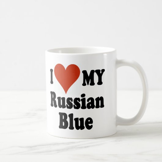 Mug J'aime mes marchandises russes de chat bleu (Droite)