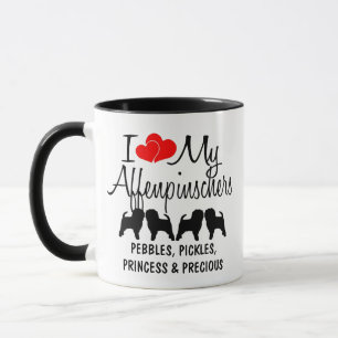 Mug J'aime mes quatre chiens d'Affenpinscher