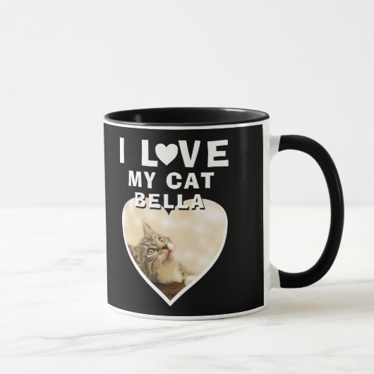 Mug J'aime mon chat Coeur Photo Nom du chat Noir (Droite)