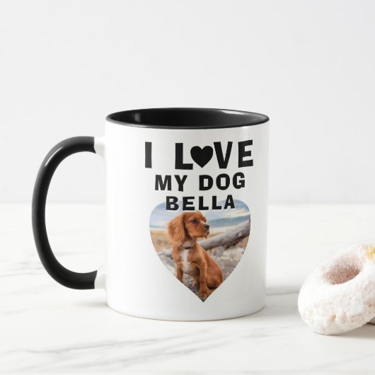 Mug J'aime mon Coeur de Chien Photo Nom du Chien (Avec donut)