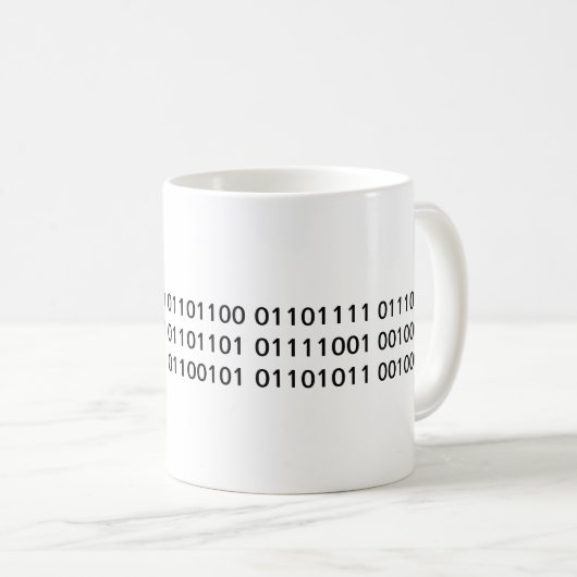 Mug J'aime mon geek ! en code binaire (Devant droit)