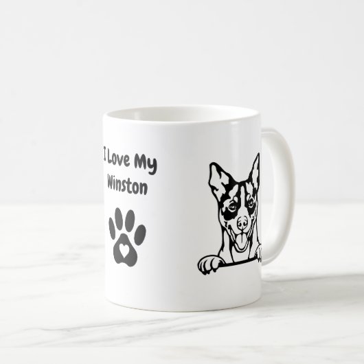 Mug J'aime mon RAT TERRIER | Nom et Empreinte de patte (Devant droit)