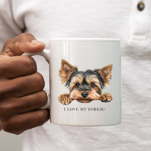 Mug J'Aime Mon Yorkie Mignonne Aquarelle Peeking Yorki