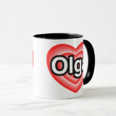 Mug J'aime Olga. Je t'aime Olga. Coeur (Devant droit)