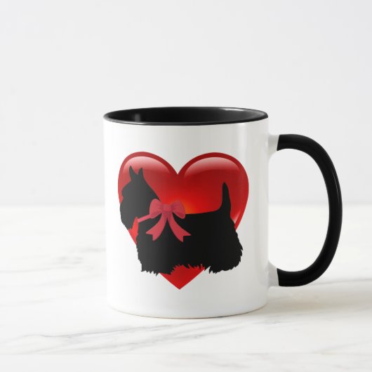 Mug J'aime, Scottish Terrier, grand coeur rouge (Droite)