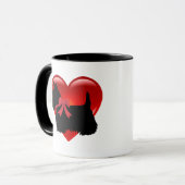 Mug J'aime, Scottish Terrier, grand coeur rouge (Devant gauche)