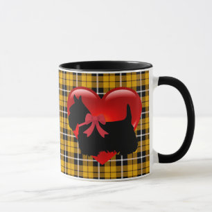 Mug J'aime, Scottish Terrier, grand coeur rouge plaid