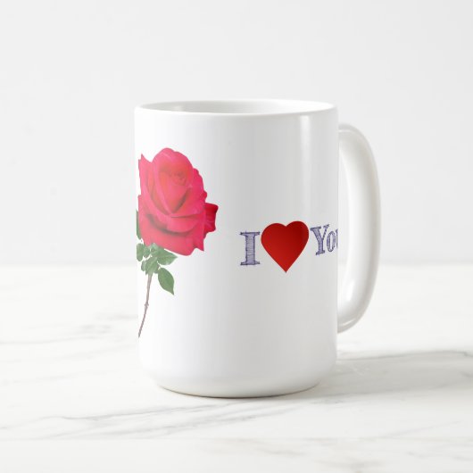 Mug J'aime une rose rouge unique  (Devant droit)