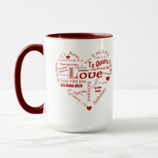 Mug J'aime Vous-Beaucoup de langues+Coeurs