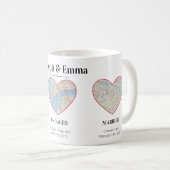 Mug Jalons personnalisés Carte de l'emplacement Coeurs (Devant droit)