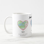 Mug Jalons personnalisés Carte de l'emplacement Coeurs (Gauche)