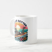 Mug Jamais mieux - Skeleton Surfing Sunset Wave Design (Devant gauche)