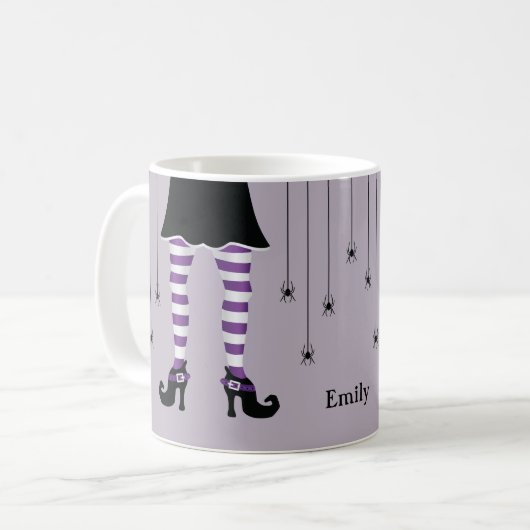Mug Jambes De Sorcière Violette Et Araignées Avec Nom  (Devant gauche)
