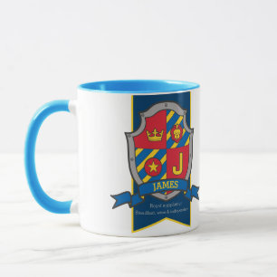 Mug James chevalier bouclier rouge nom bleu signifiant