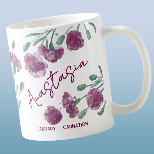 Mug January Birth Flower Custom Name Carnation