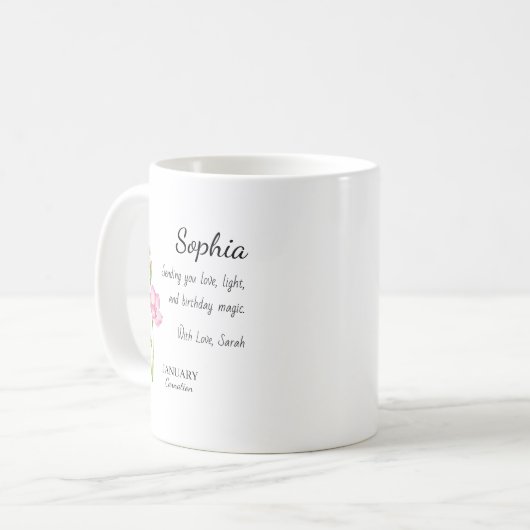 Mug January Carnation Personalized Birthday (Devant gauche)