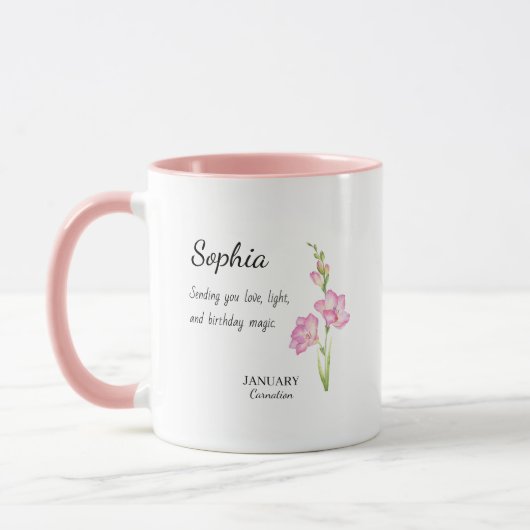 Mug January Carnation Personalized Birthday (Gauche)