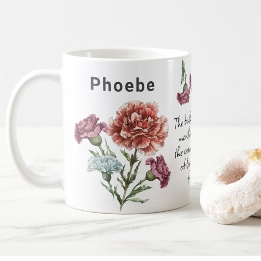 Mug Janvier Birth Flower Carnation Ajouter un nom