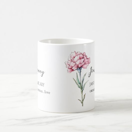 MUG JANVIER CARNATION NAISSANCE FLEURS MOIS NOM CADEAU (Centre)