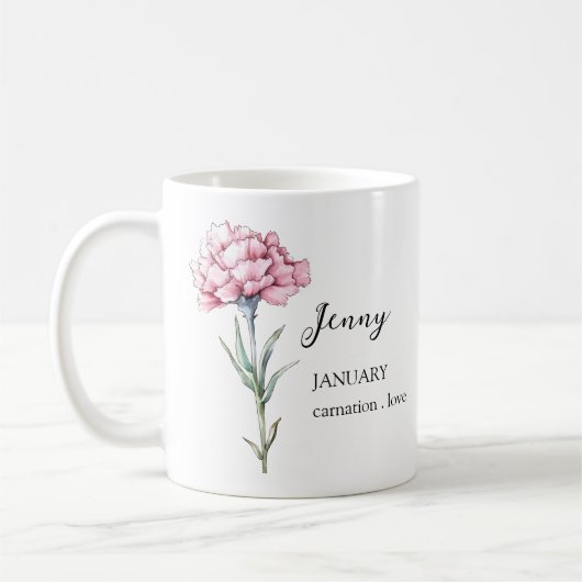 MUG JANVIER CARNATION NAISSANCE FLEURS MOIS NOM CADEAU (Gauche)