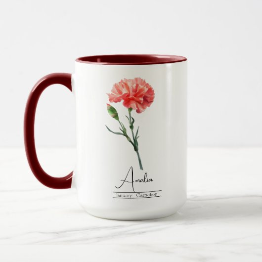 Mug Janvier Mois de la naissance Carnation des fleurs (Gauche)