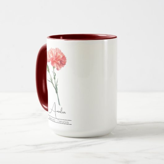 Mug Janvier Mois de la naissance Carnation des fleurs (Devant gauche)