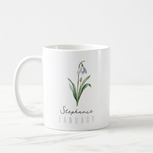 Mug Janvier Mois de naissance Fleur avec nom - Snowdro (Gauche)
