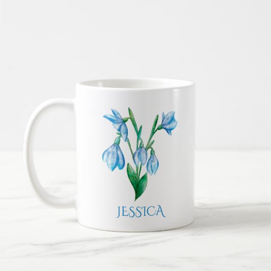 Mug Janvier Mois de naissance Fleur Blue Snowdrop (Gauche)