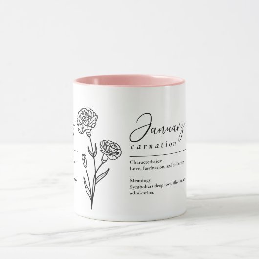 Mug Janvier Mois de naissance Fleur Carnation minimali (Centre)