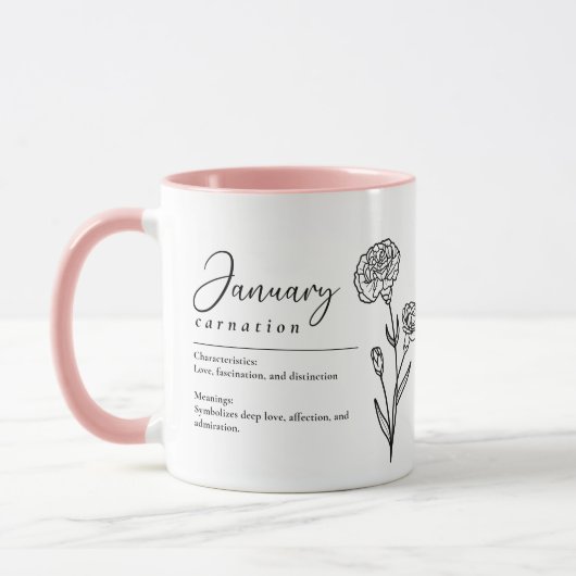 Mug Janvier Mois de naissance Fleur Carnation minimali (Gauche)